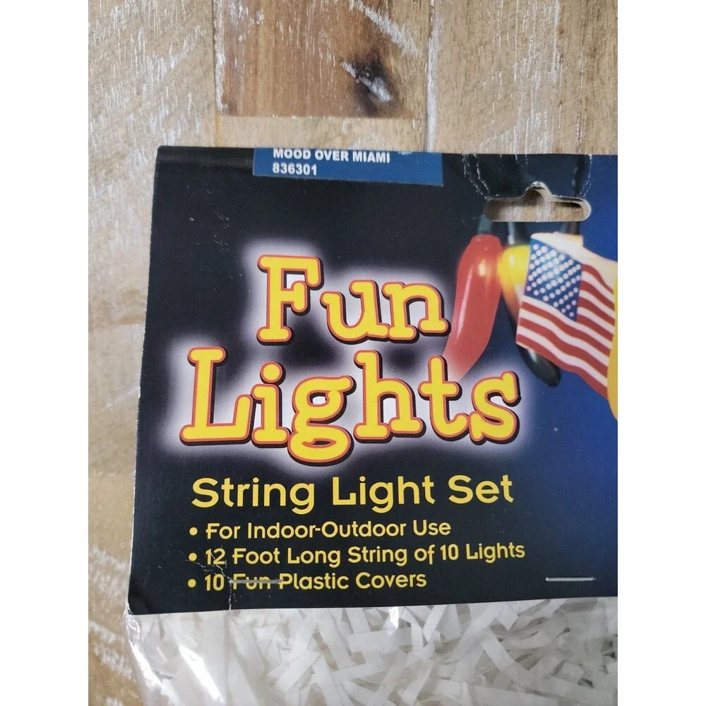 Vtg Fun Lights Flamingo Palm Tree Tropical Party Indoor Outdoor 12' String Light